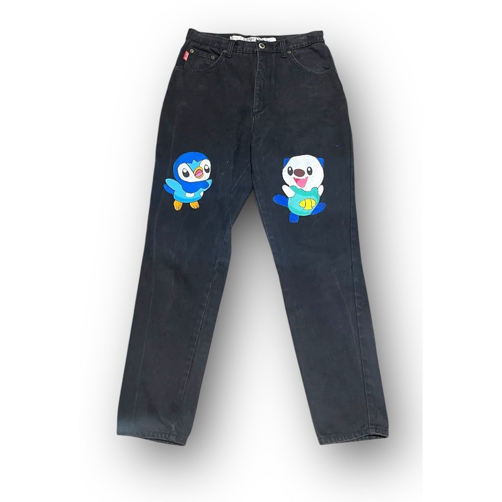 Vtg No! Jeans Pokemon‎ Print Women Size 11 Black 29"x27"